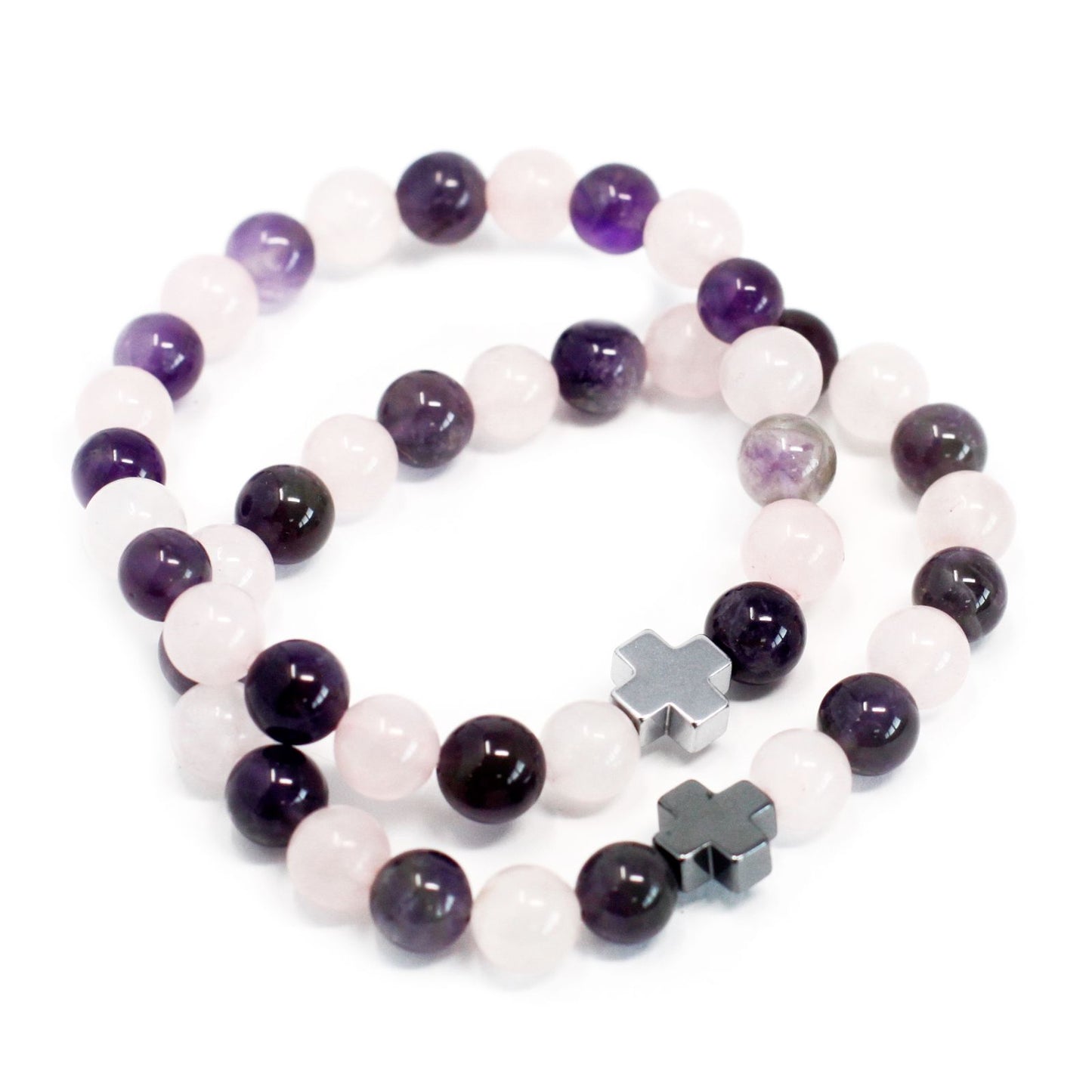 Freundschaftsarmband-Set Amethyst & Rosenquarz – Symbol für Verbundenheit