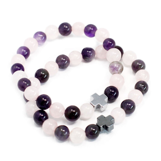 Freundschaftsarmband-Set Amethyst & Rosenquarz – Symbol für Verbundenheit