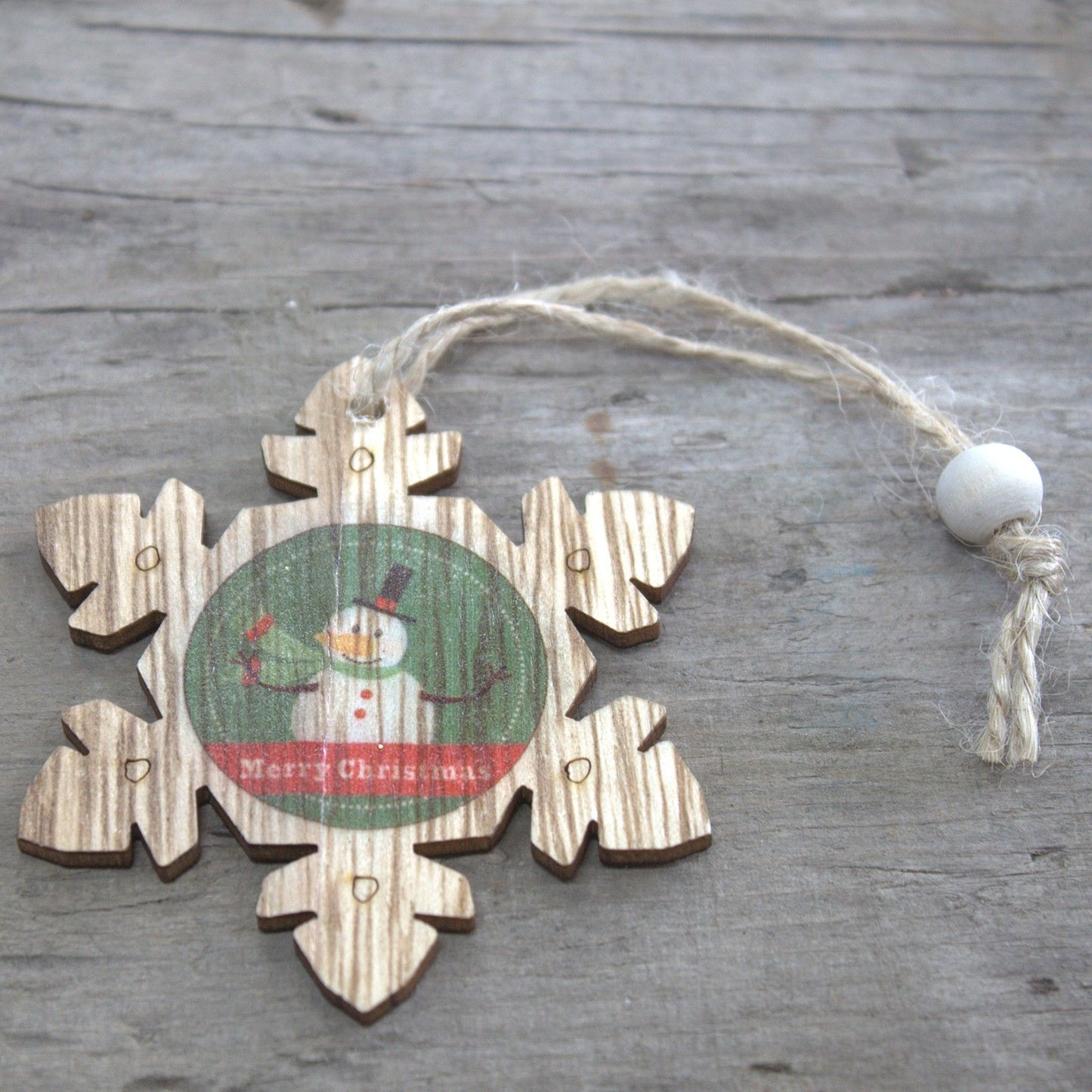 Weihnachtsanhänger-Set aus Holz – Schneemann & Schneeflocke (2-teilig)