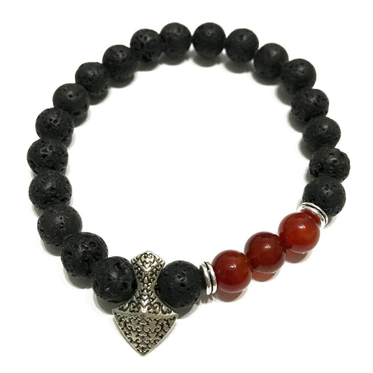 Lavastein Armband mit Karneol Axtkopf – Natürlicher Aromaträger
