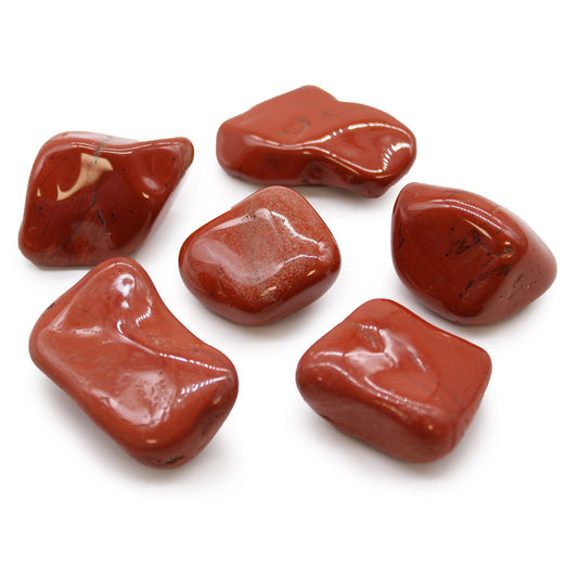 Set aus 6 großen Trommelsteinen - Roter Jaspis aus Afrika