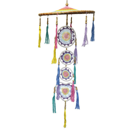 Großer Traumfänger 'Bali Spirit' 120cm - Pastellregenbogen, handgefertigt