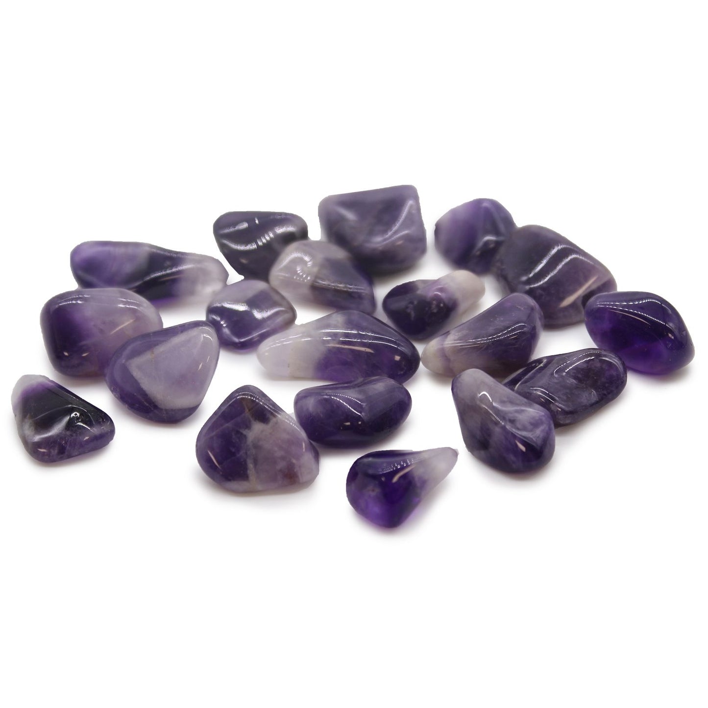 Set mit 24 Trommelsteinen aus gebändertem Amethyst – Natürliche Edelsteine poliert