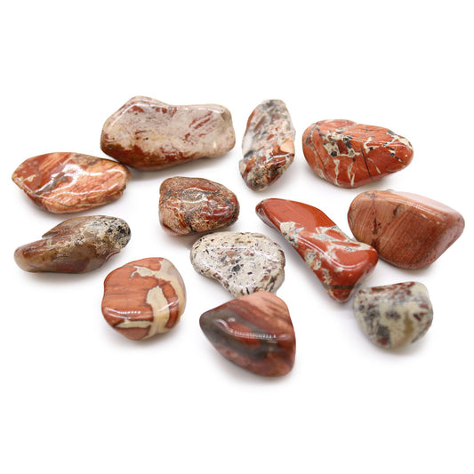 Set mit 12 Trommelsteinen aus Brecciated Light Jasper - Natürliche Eleganz aus Afrika