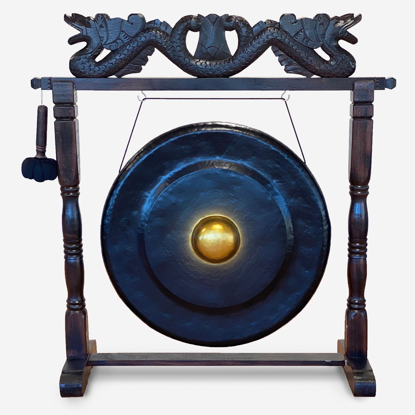 Handgefertigter Bali-Gong 80 cm mit antikem Holzständer in Schwarz