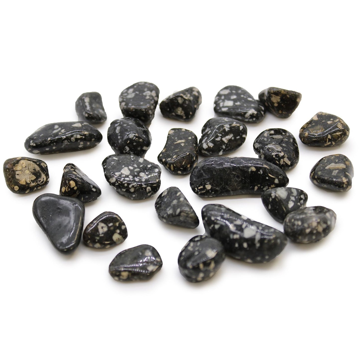 Set mit 24 afrikanischen Guinea Fowl Trommelsteinen - Natürliche Handschmeichler