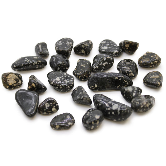 Set mit 24 afrikanischen Guinea Fowl Trommelsteinen - Natürliche Handschmeichler