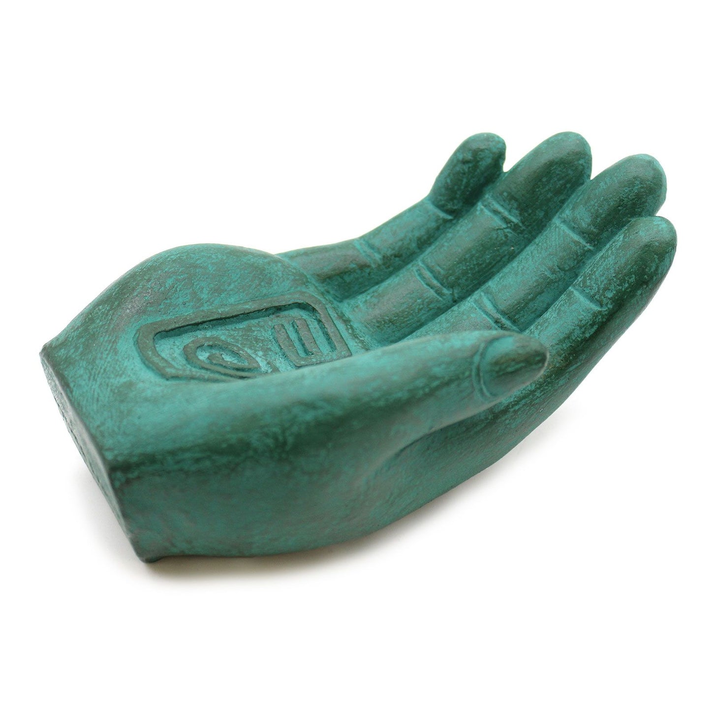 Räucherstäbchenhalter 'Hand & Erdschutz' aus Beton in Grün