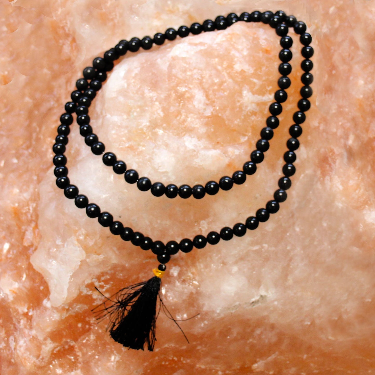 Mala aus natürlichem Schwarzachat – 108 Perlen für Meditation & Stil