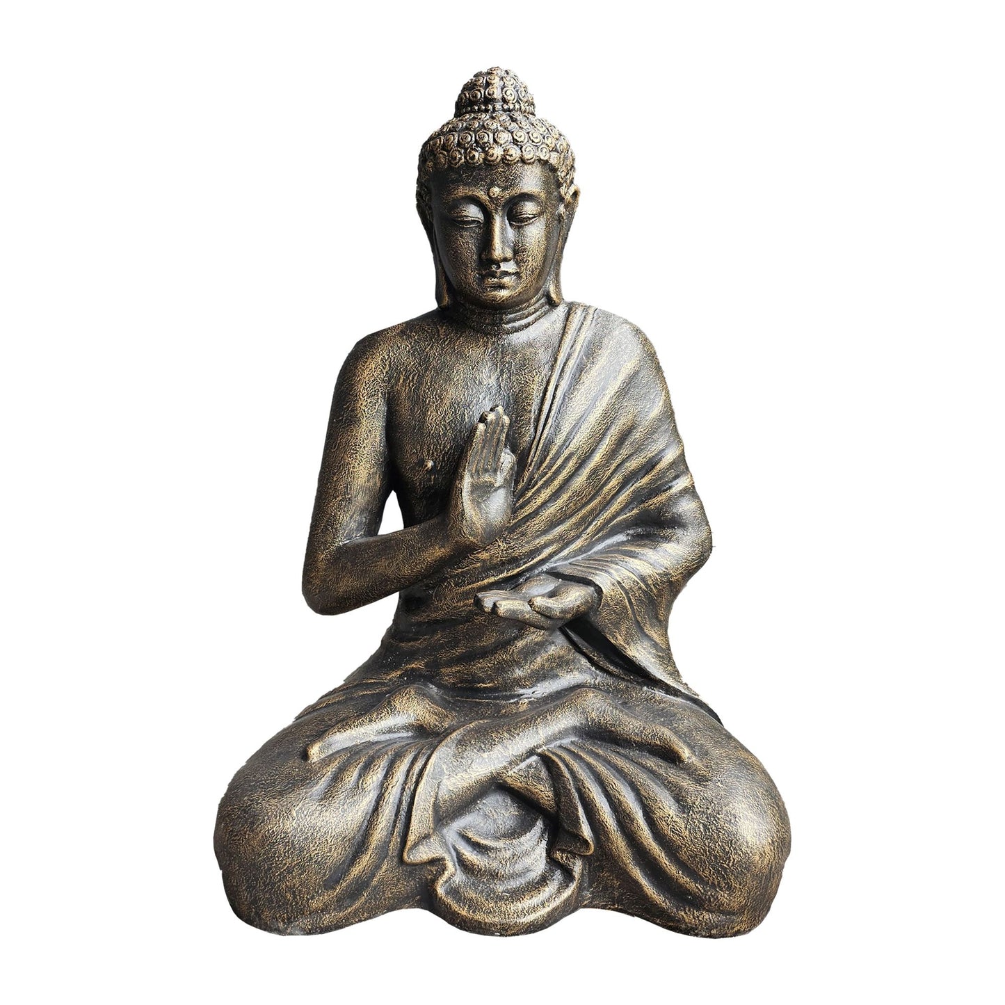 Große Buddha-Meditation in Stupa - Antikgold-Statue aus Faserzement, 1,5 Meter