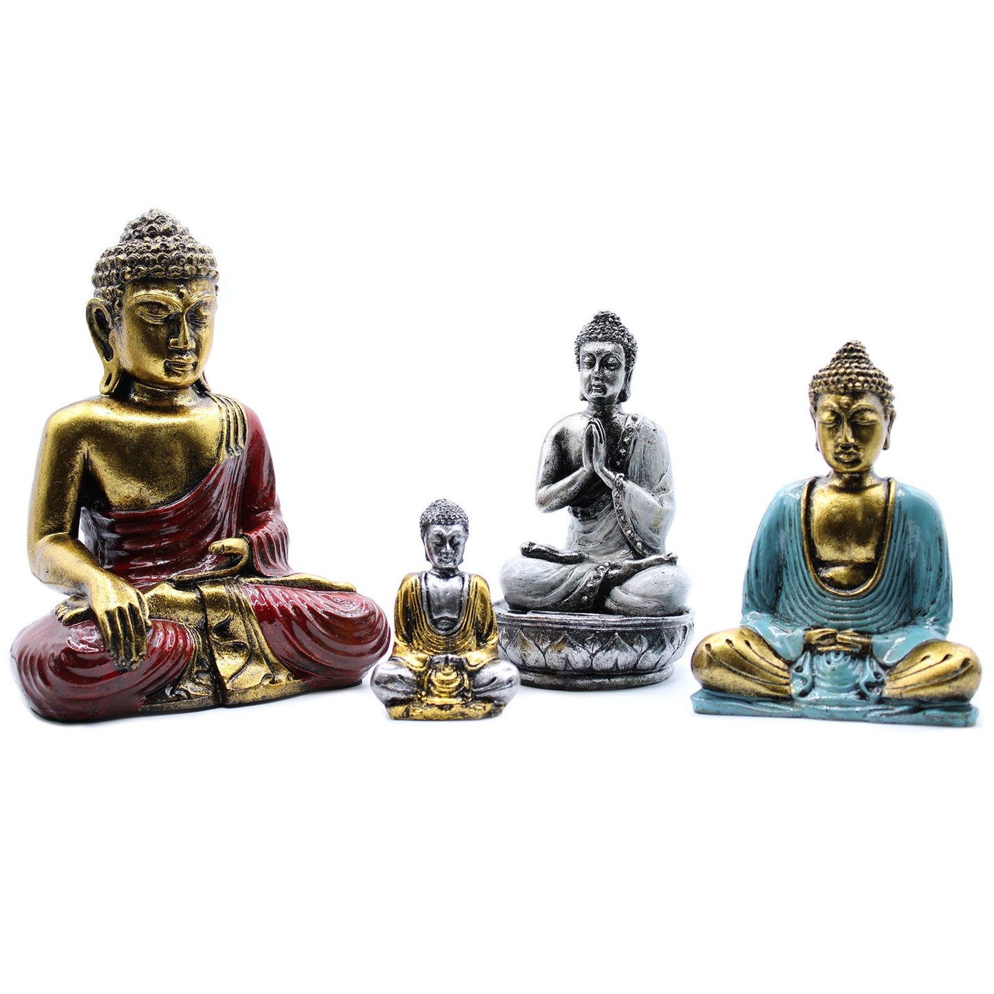 Set mit 6 Mini-Buddha Figuren in Matt-Optik (Farbmix) – Handbemalt für Meditation & Deko