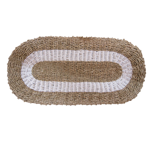 Handgewebter ovaler Seegrasteppich in Beige & Weiß, 60 x 120 cm