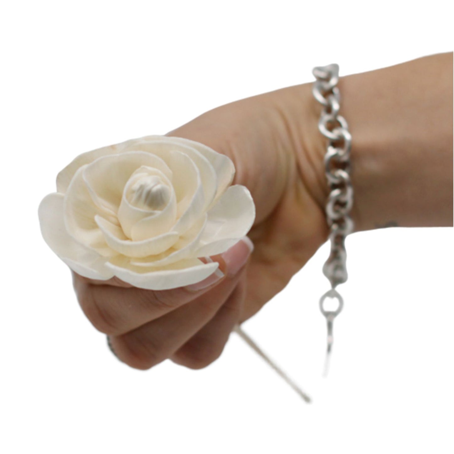 Natürliche Duftblüte Rose aus Solaholz mit Schilfstäbchen
