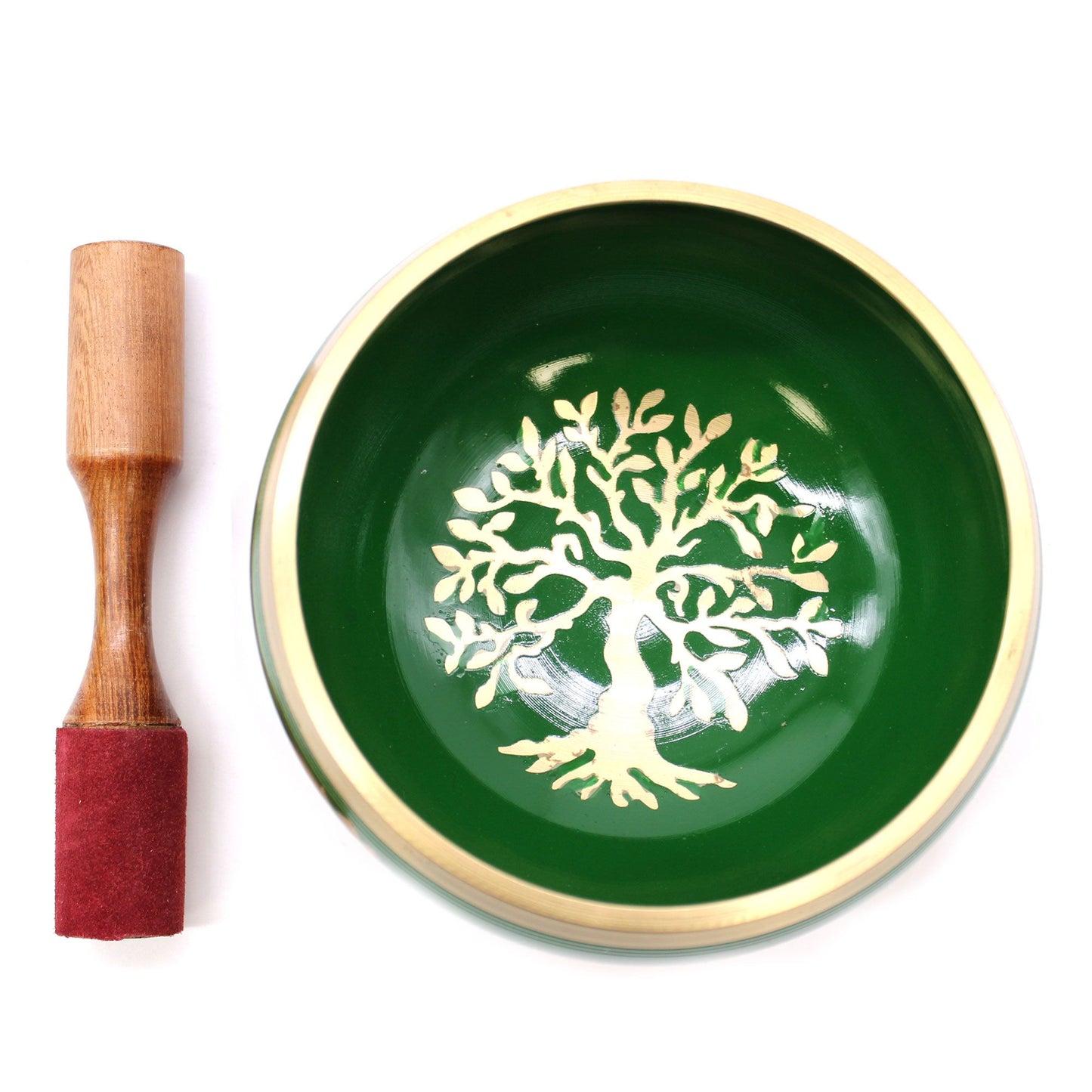 Klangschalen-Set 'Baum des Lebens' in Grün - 14 cm mit Holzschlägel