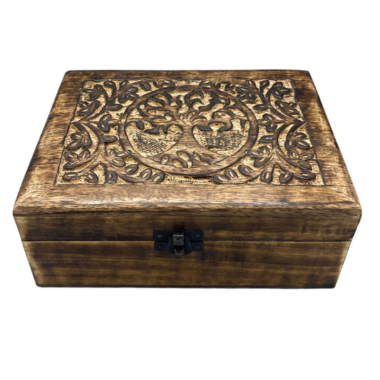 Große Erinnerungsbox 'Lebensbaum' aus Mangoholz - 20 x 15 x 7,5 cm