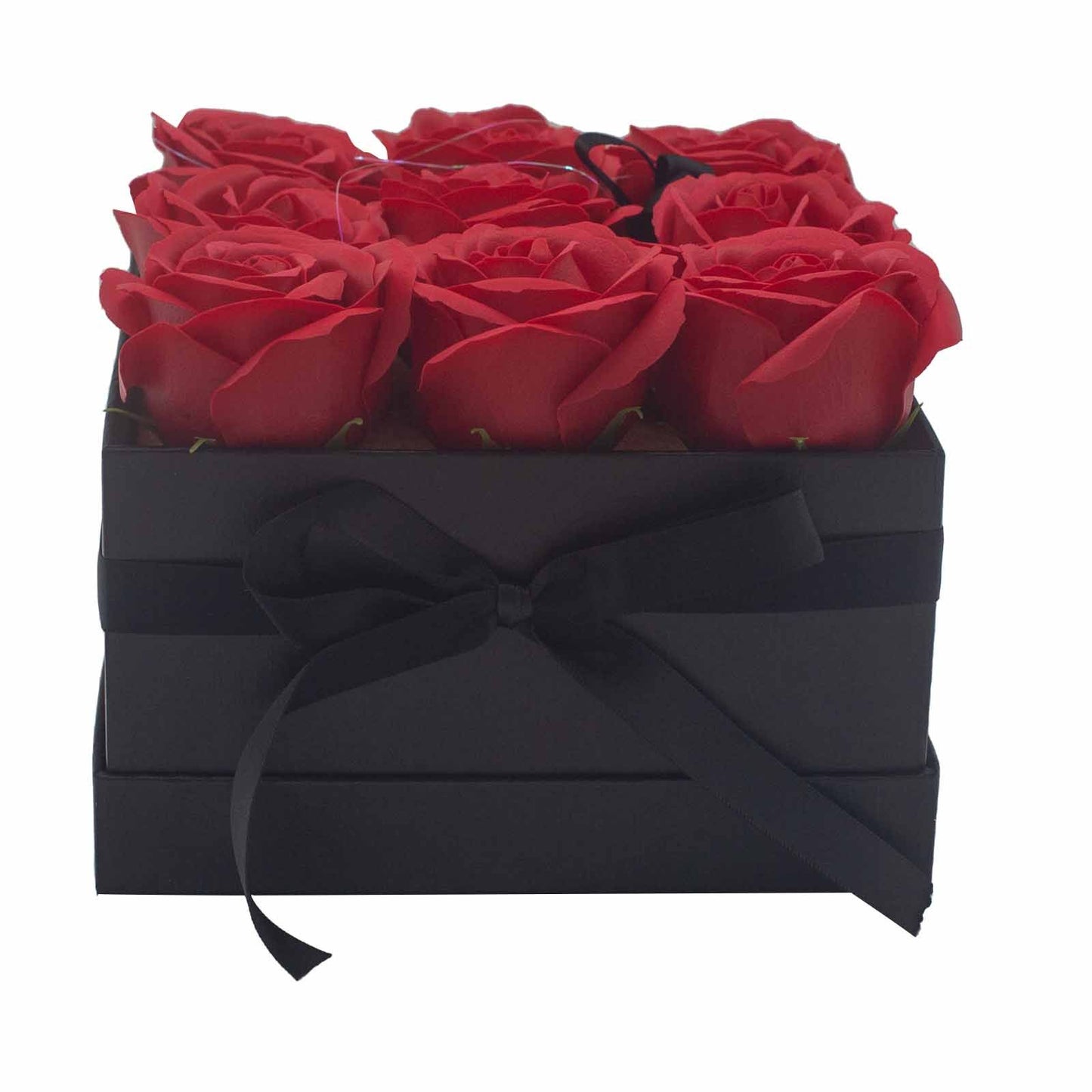 Luxus-Seifenrosenstrauß 'Ewige Romantik' - 9 rote Rosen im Quadrat-Arrangement