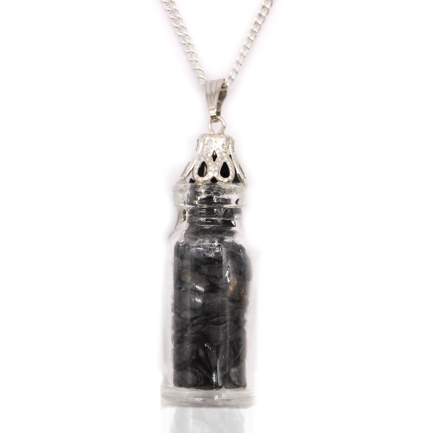 Flaschenschmuck-Kette mit schwarzem Onyx – Silberbeschichtetes Unikat