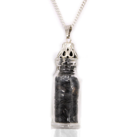 Flaschenschmuck-Kette mit schwarzem Onyx – Silberbeschichtetes Unikat