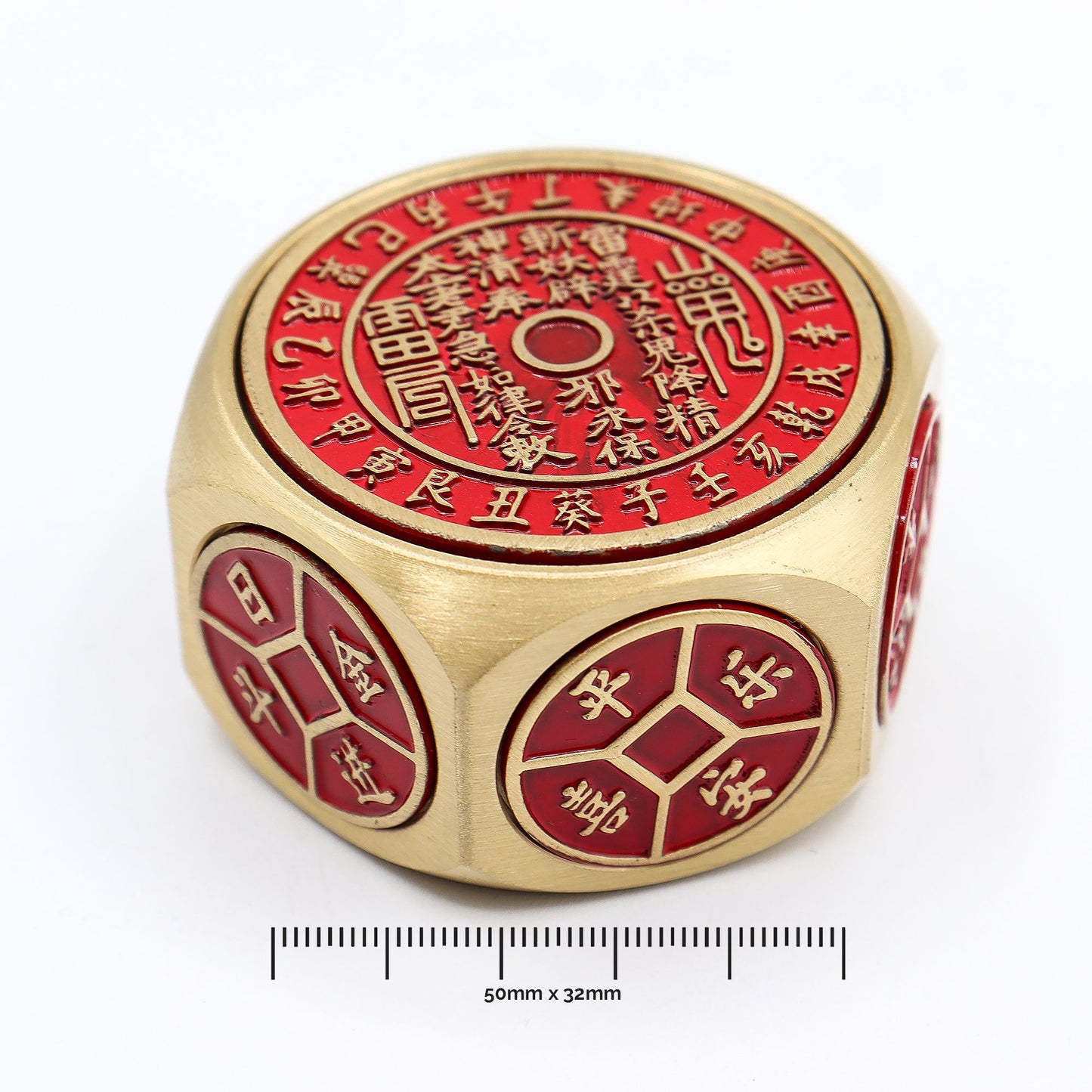 Feng Shui Glücksrad & Datumsfinder aus Messing – Roter Kalender mit Münz-Symbolik