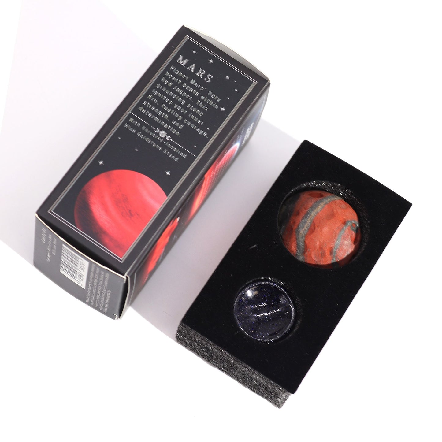 Mars-Planet aus Rotjaspis 40mm - Edelsteinkugel auf Goldfluss-Sockel