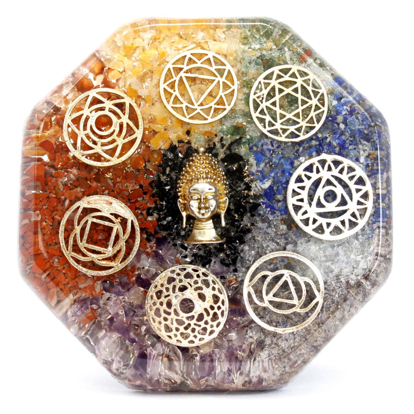 Orgonit-Briefbeschwerer 'Buddha Chakra' – Handgefertigtes Energiekunstwerk für den Schreibtisch