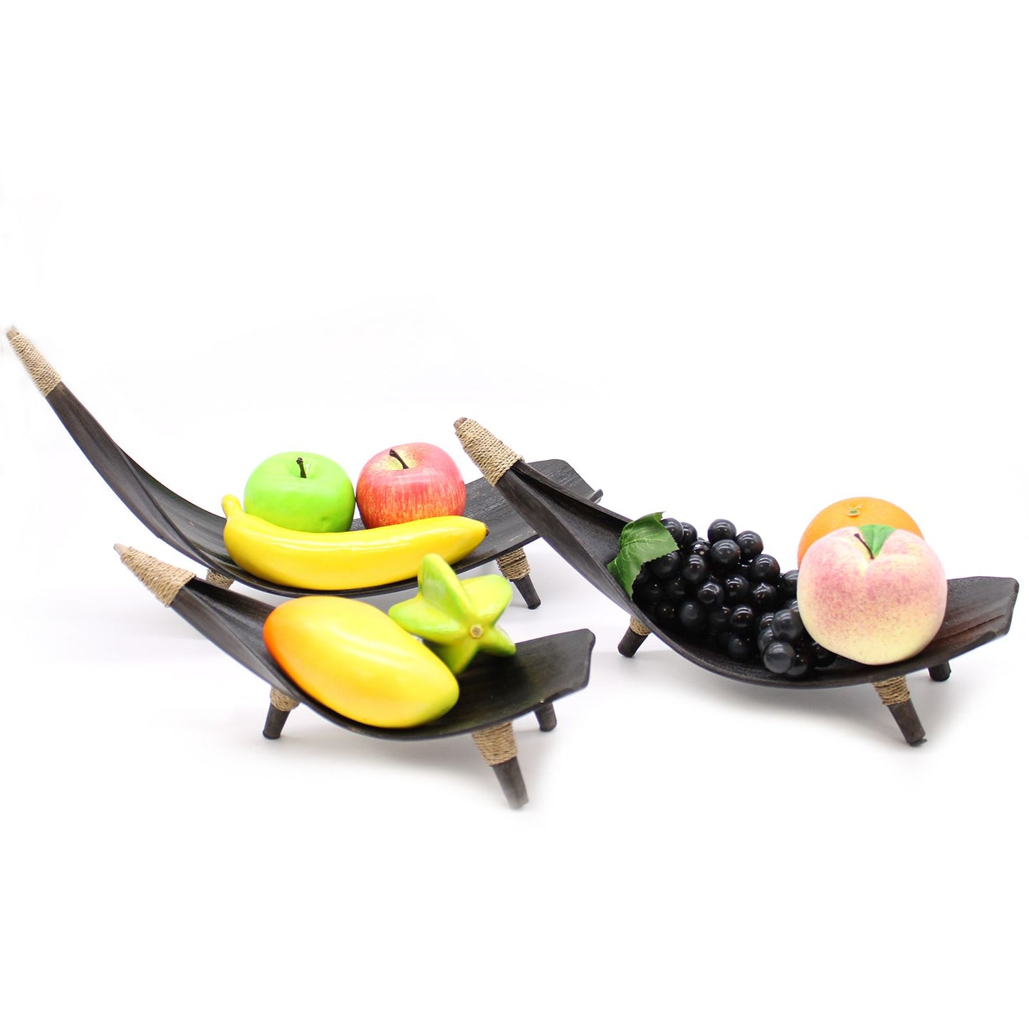 Set mit 3 Schalen aus Kokosblatt in Schokoladenbraun – Für Obst & stilvolle Deko