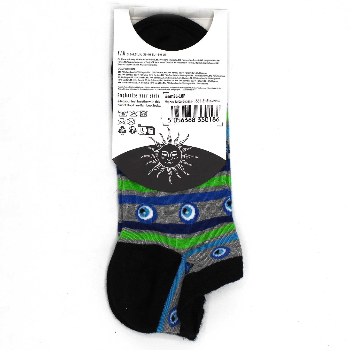 Bambus-Socken Low mit Evil Eye & Hamsa Symbolik – Größe S/M (36-40)
