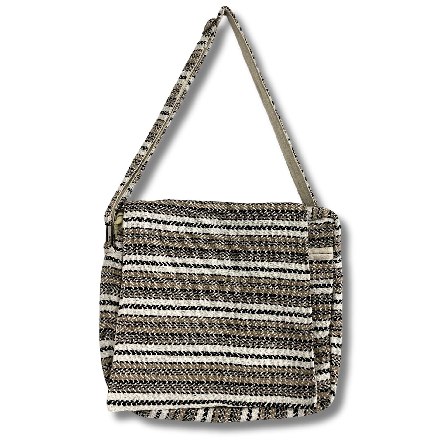 Laptoptasche aus Baumwolle mit Banjara-Muster – Zartcreme & Grau
