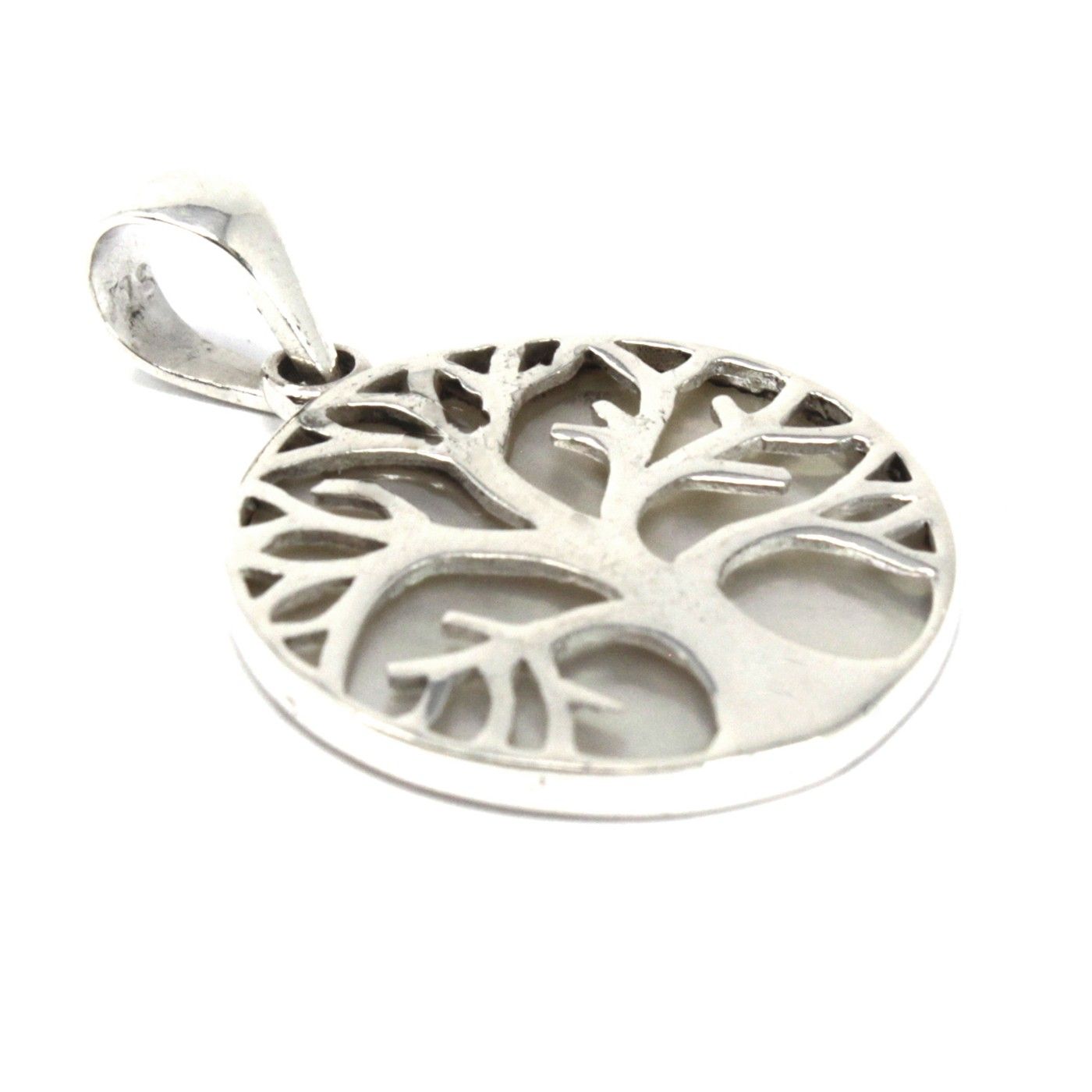 Lebensbaum Medaillon aus Sterling Silber 925 mit Perlmutt - 22 mm