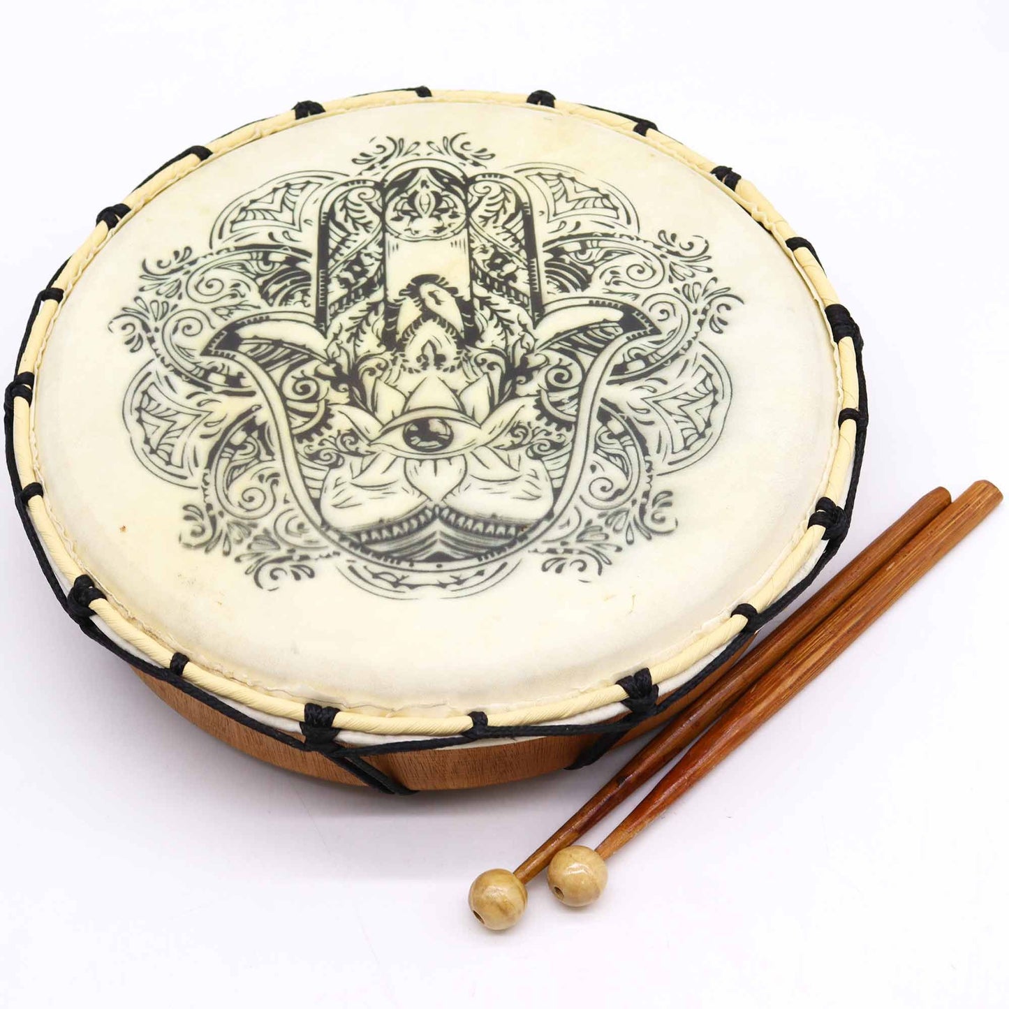 Schamanentrommel mit Hamsa-Motiv – 30 cm inklusive zwei Schlegeln