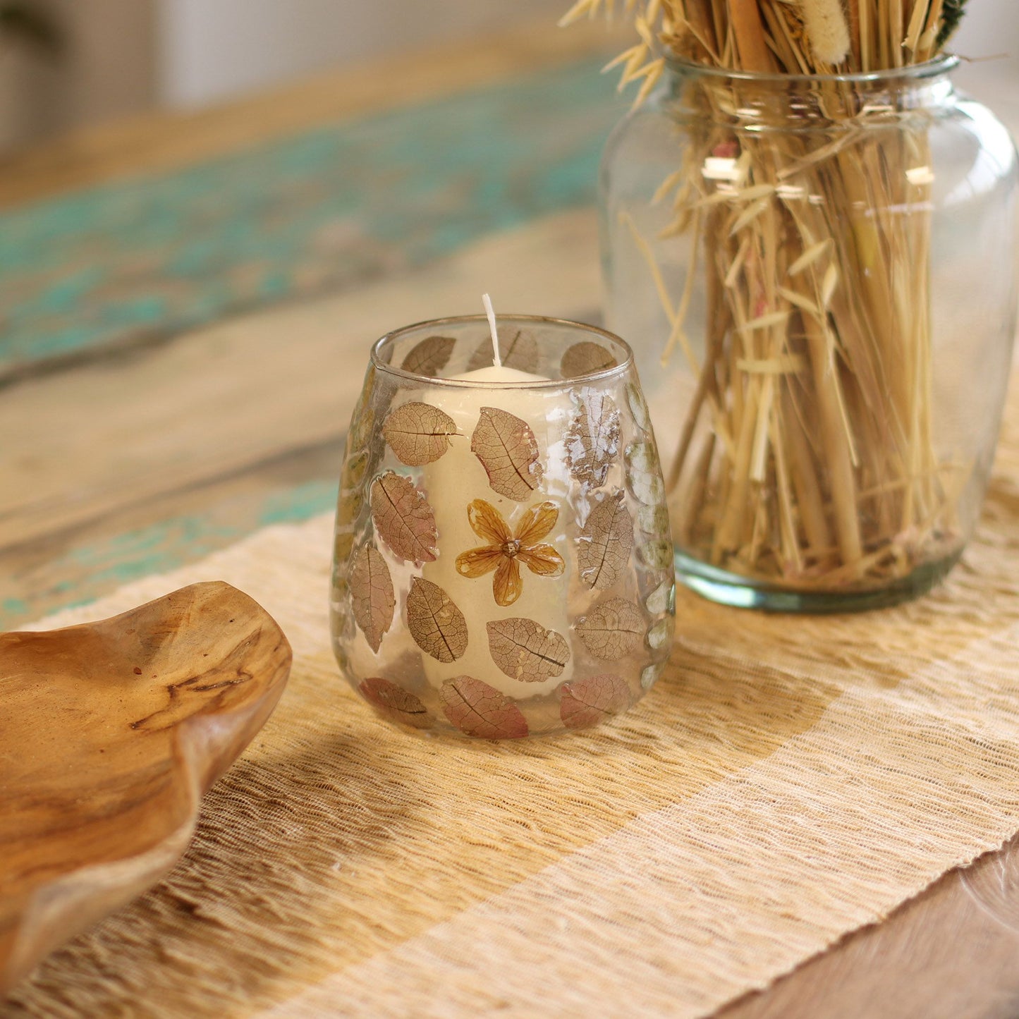 Primavera Kerzenhalter Vase – Echte Blüten in recyceltem Glas