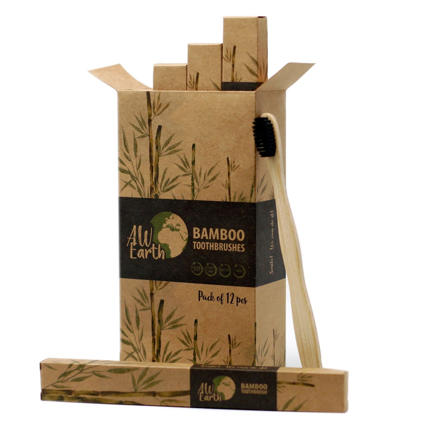 Bambuszahnbürste mit Aktivkohle-Borsten - Mittlere Härte für sanfte Reinigung