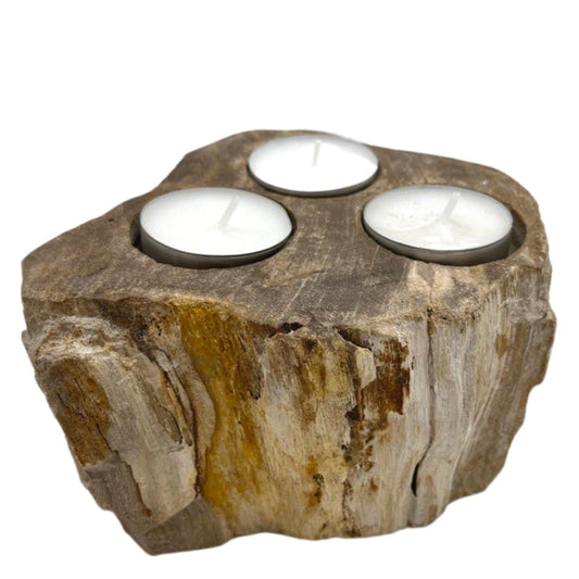 Dreifach-Kerzenhalter aus versteinertem Holz und Marmor – Ein handgefertigtes Unikat