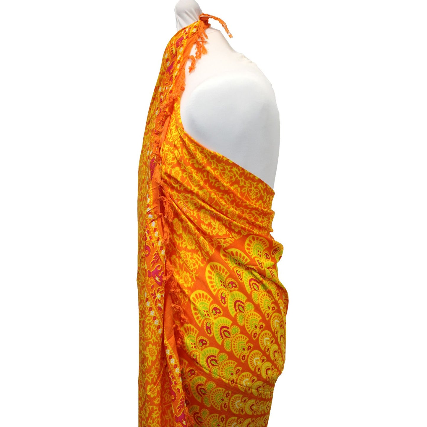 Sarong Bali Mandala in Limette & Orange – Leichtes Rayon-Tuch