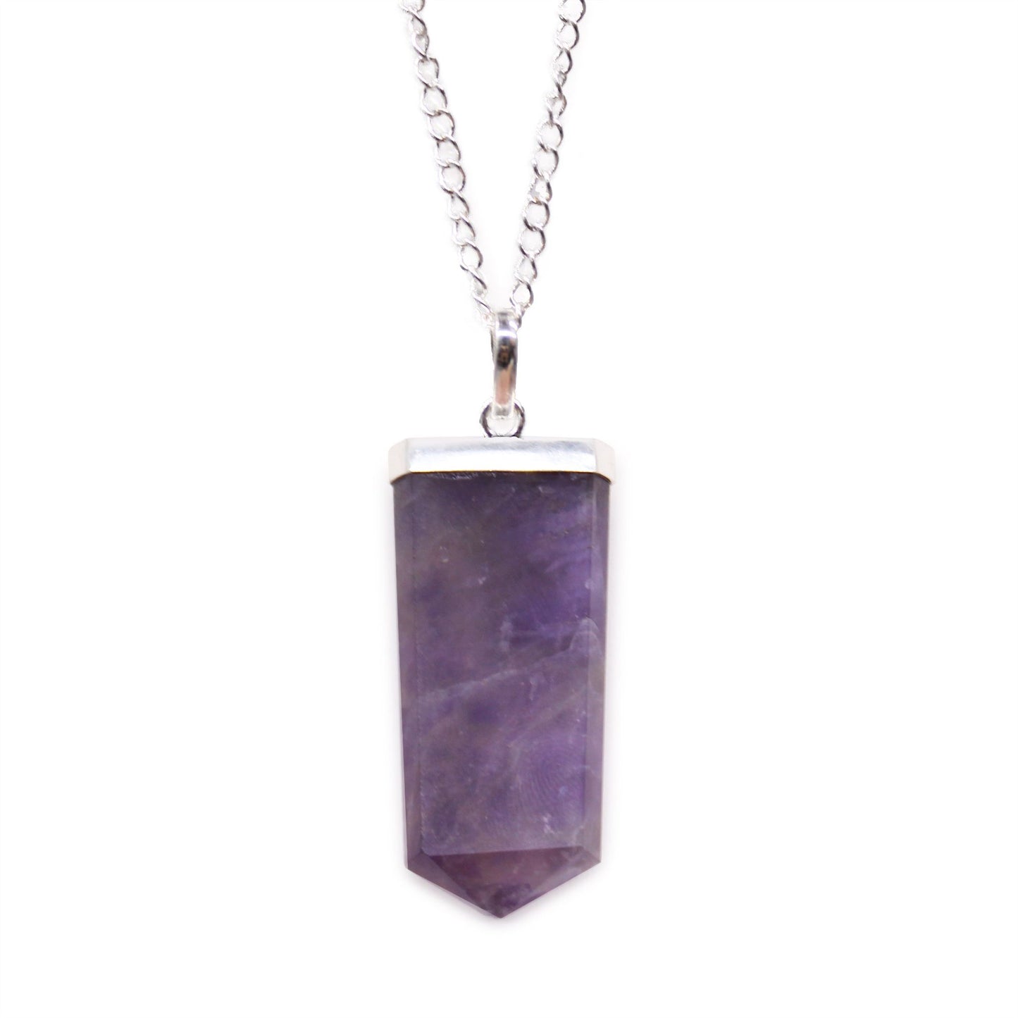 Handgefertigter Amethyst-Flachstift Anhänger mit Silberkette