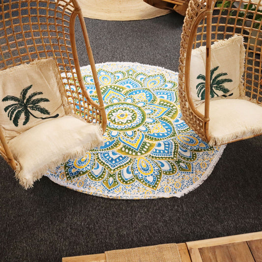 Großformatiges Mandala Wandbild (180 cm) – Sonnengelb & Himmelblau