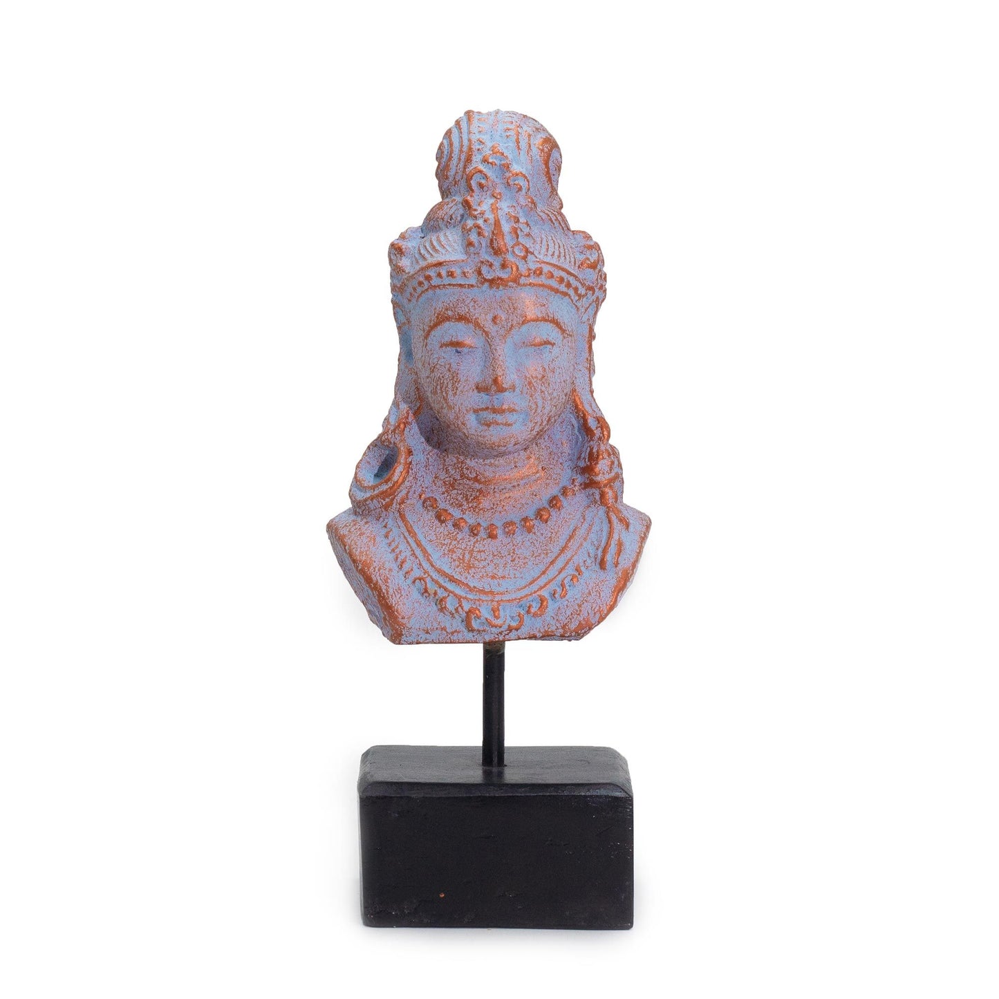 Glücksstatue Prinzessin Java - Handgefertigte Skulptur in Blau-Kupfer auf Holzbasis
