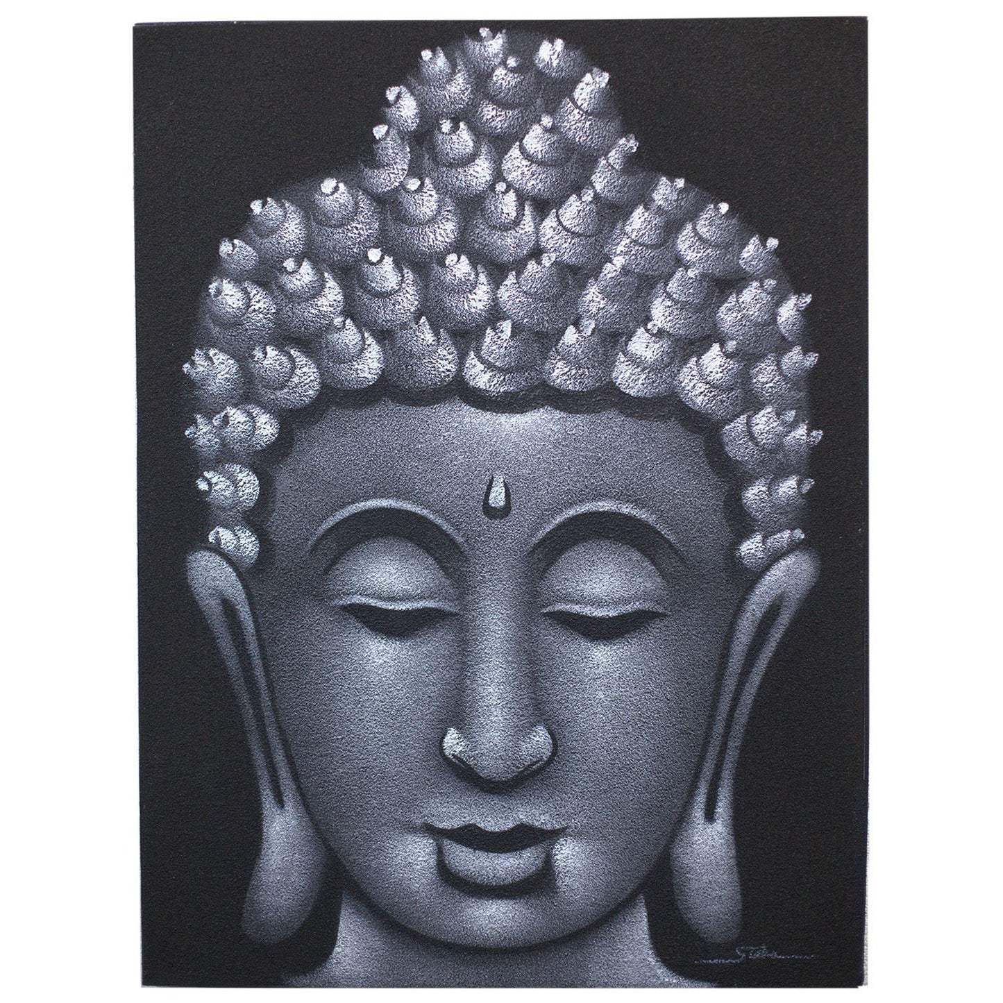 Handgemaltes Buddha Leinwandbild - Grauer Sandton in massivem Durran-Holzrahmen