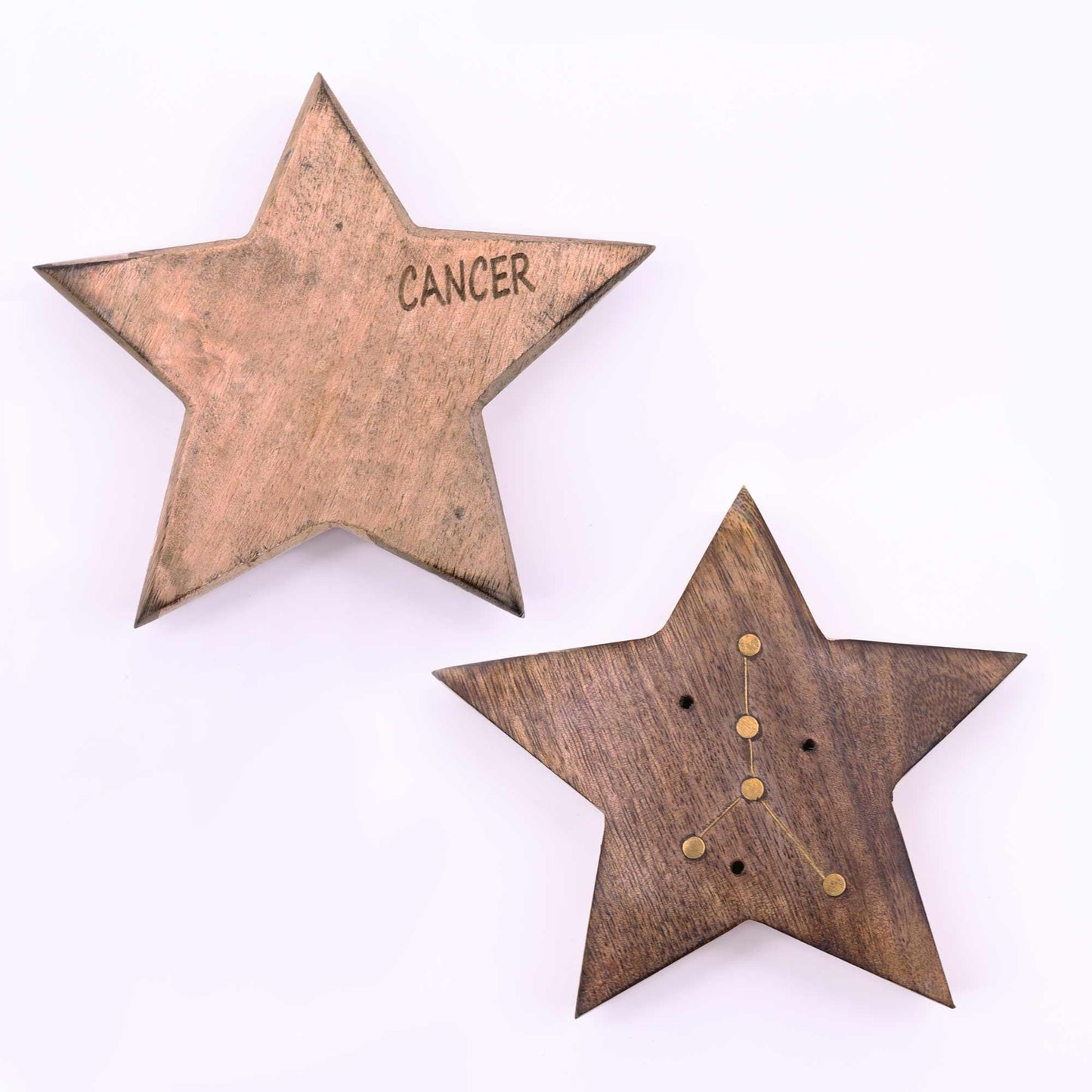 Set mit 12 Sternzeichen-Räuchersternen aus Mangoholz und Messing