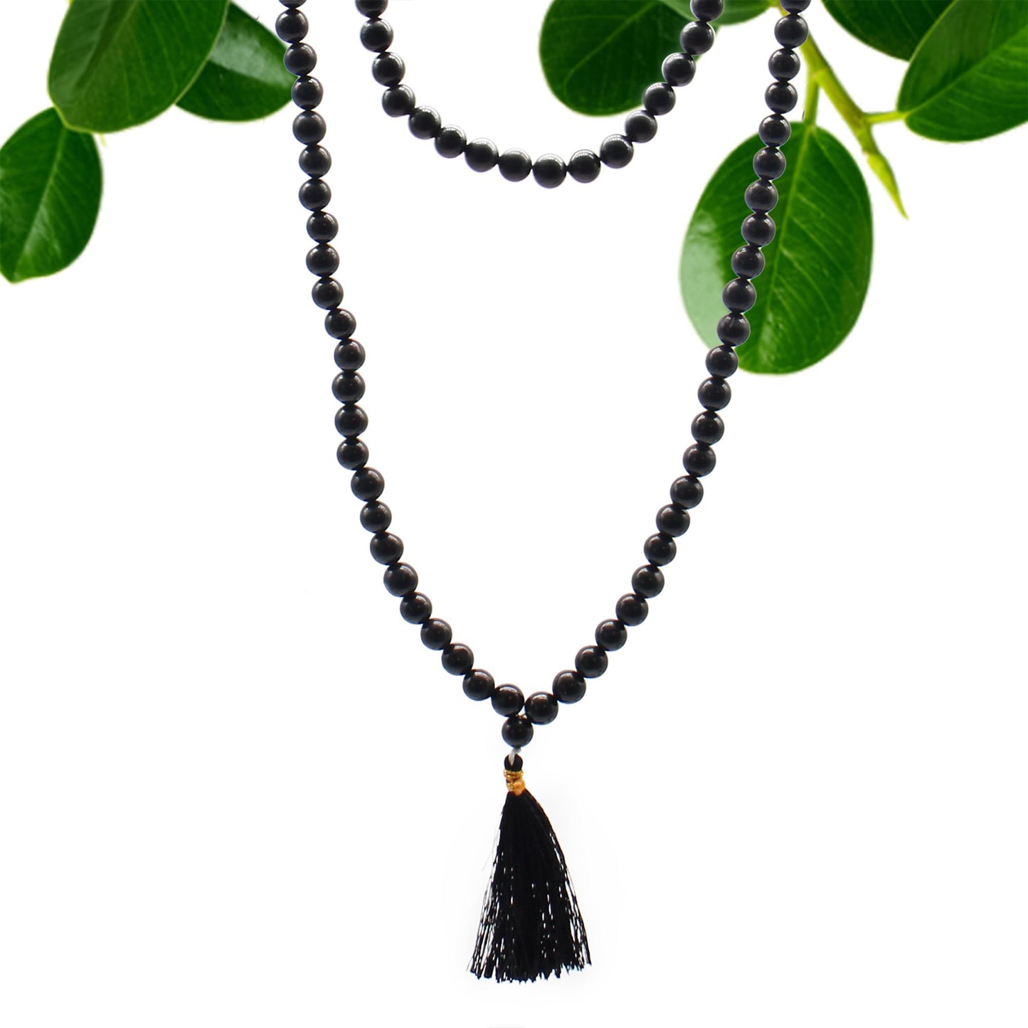 Mala aus natürlichem Schwarzachat – 108 Perlen für Meditation & Stil