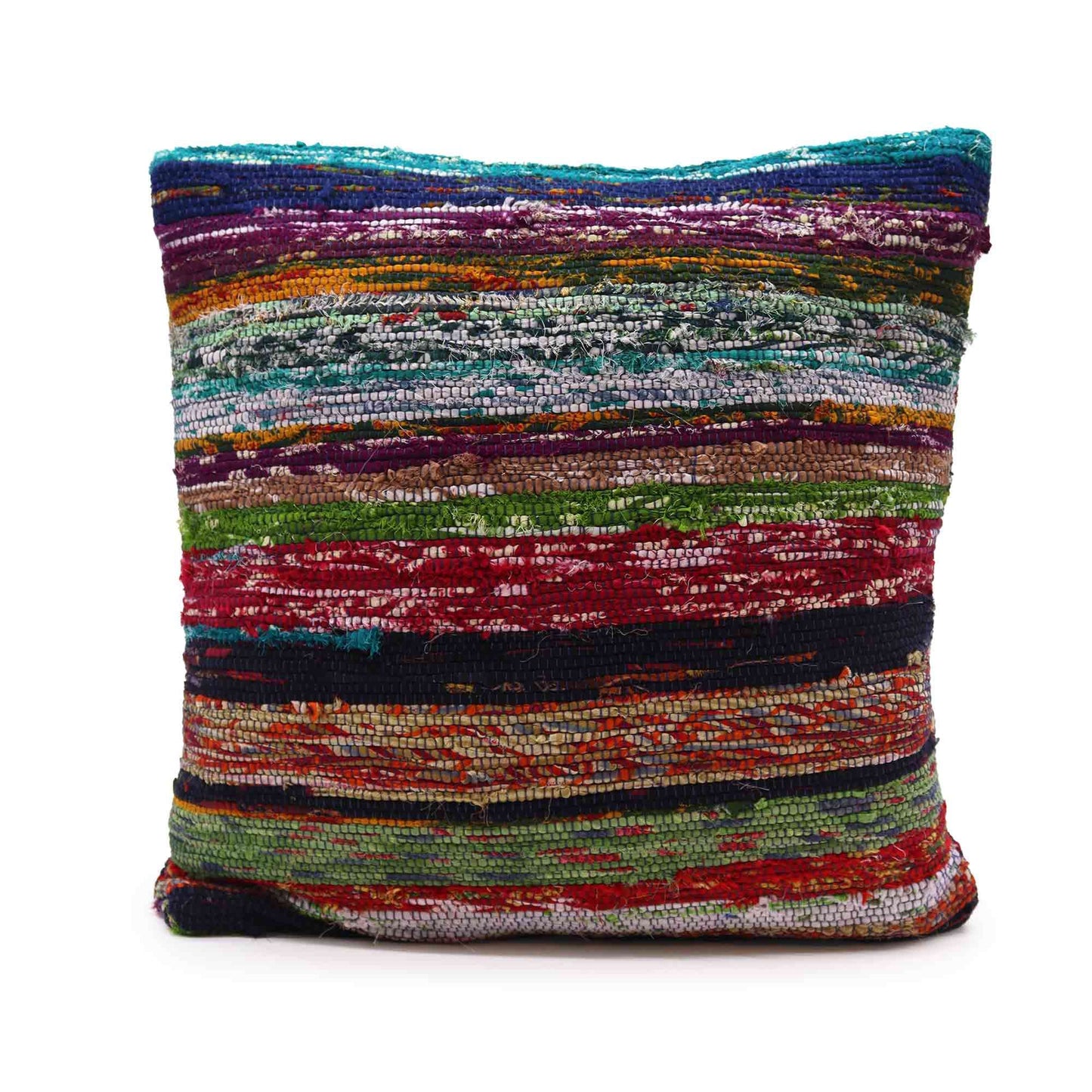Kissenbezug 40x40cm in Aquamarin – Handgewebtes Rag-Rug-Design aus Baumwolle
