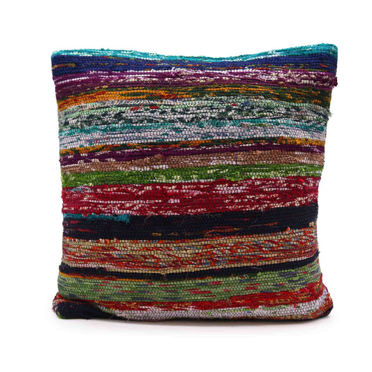 Kissenbezug 40x40cm in Aquamarin – Handgewebtes Rag-Rug-Design aus Baumwolle
