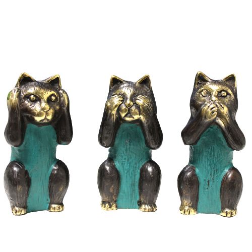 Drei Wächter aus Messing - Katzen-Skulpturen-Set für Harmonie