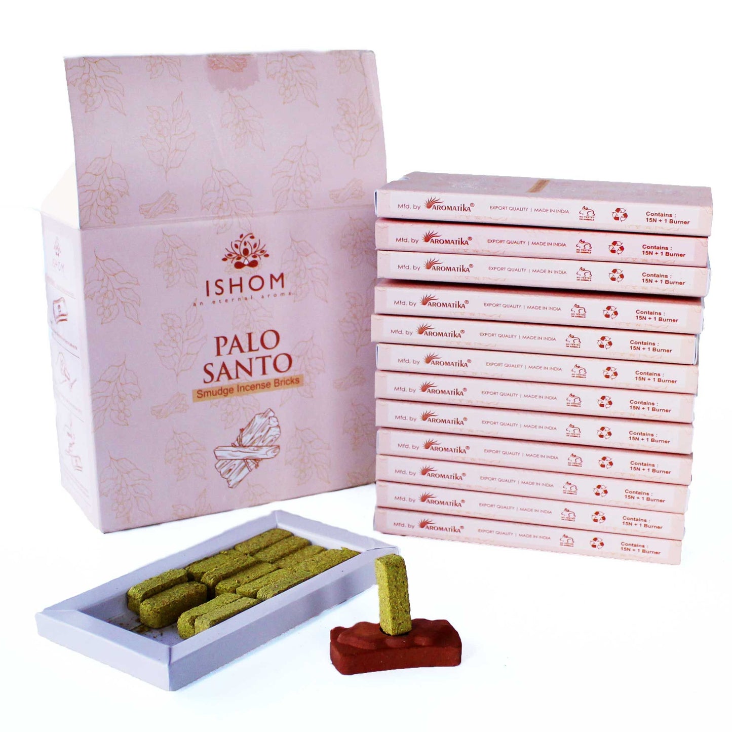 Palo Santo Räucherziegel Set – 15 Stück mit Terrakotta-Halter