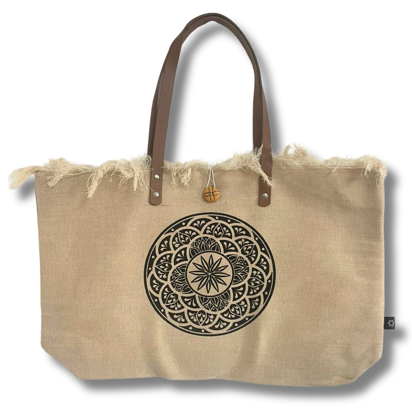 Mandala Baumwolltasche mit Lederhenkeln – Nachhaltige Shopper