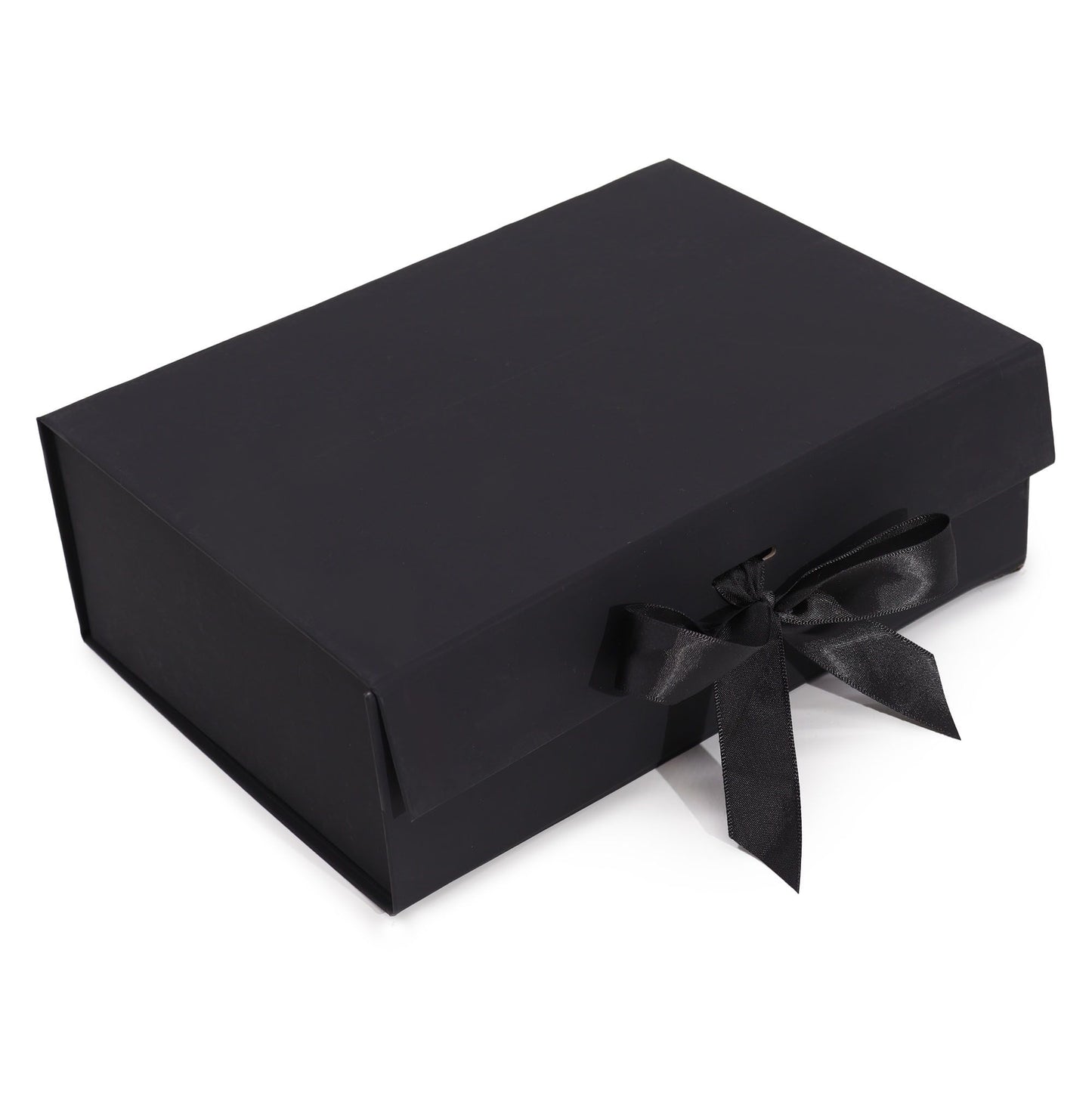 Faltbare Geschenkbox in Schwarz mit integrierter Schleife – Elegante Verpackung