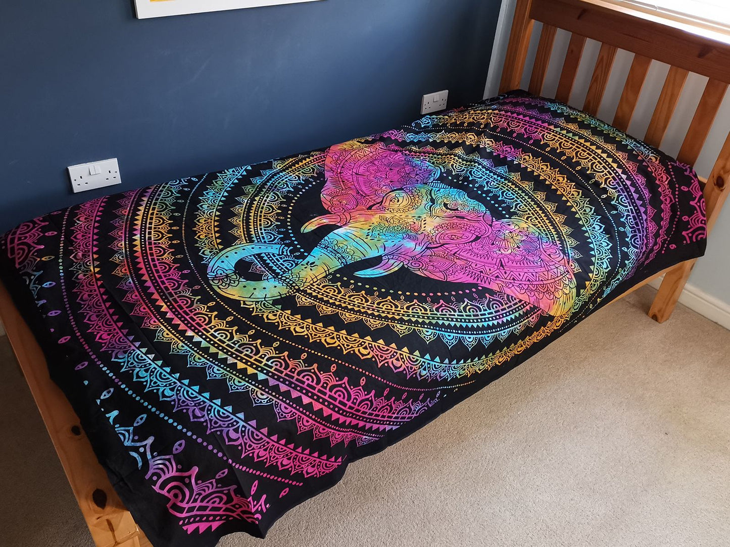 Handgewebte Tagesdecke mit Wandbehang 'Elefantenkopf' – 130 x 200 cm aus Baumwolle