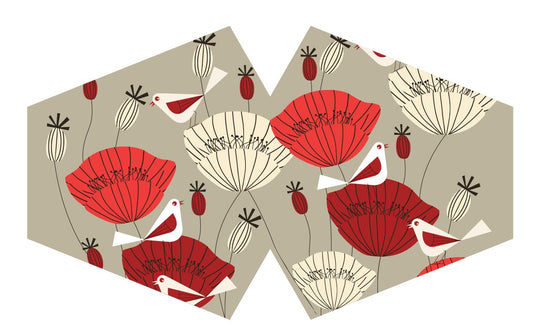 Wiederverwendbare Gesichtsmaske 'Mohnblüten' für Erwachsene – Mit Filtertasche