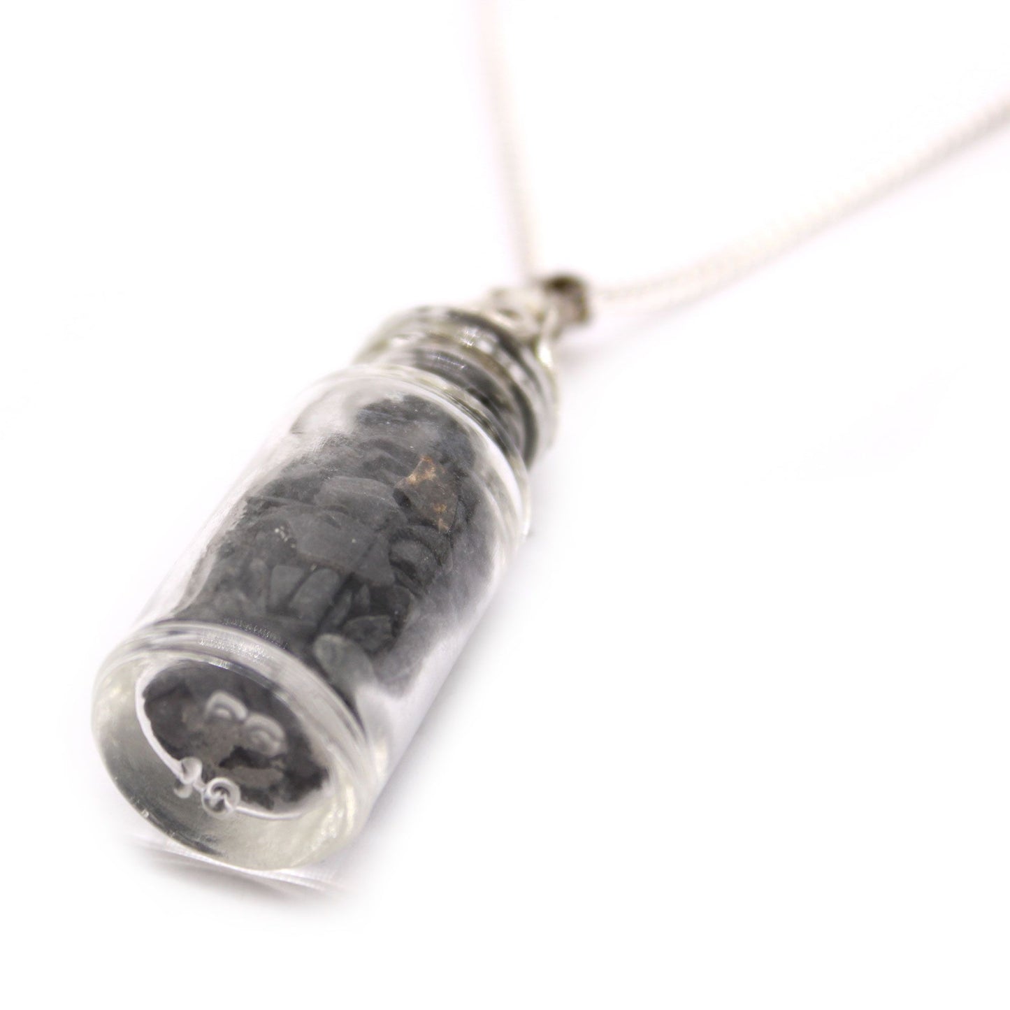 Flaschenschmuck-Kette mit schwarzem Onyx – Silberbeschichtetes Unikat