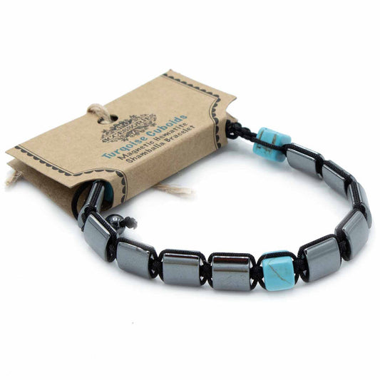 Shamballa Armband aus magnetischem Hämatit mit Türkis-Akzenten
